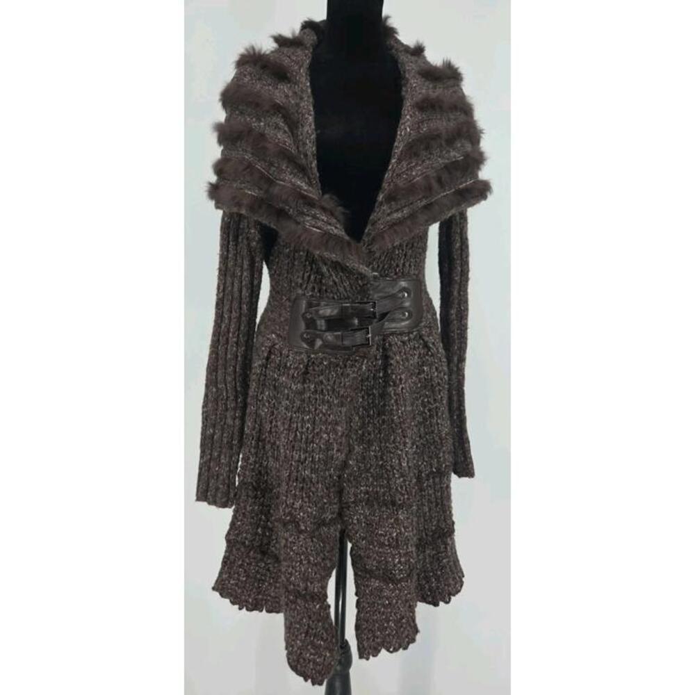 Sloni Alpaca Mohair‎ Wool Blend Buckle Cardigan Brown Collard Sweater Women L